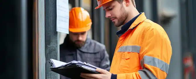 Arbeiter macht Safety Check einer Sicherheitsunterweisung