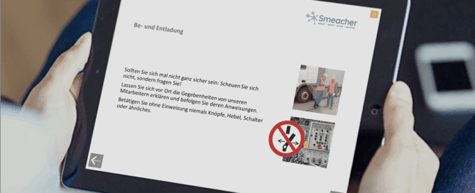 impulsmedia jährliche Sicherheitsunterweisung am Tablet über das richtige Be- und Entladen