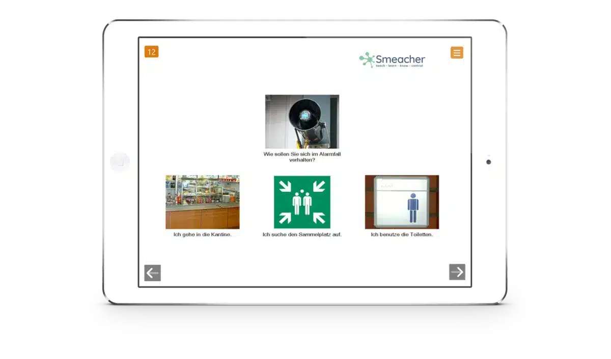 Screenshot einer Frage im Wissenstest